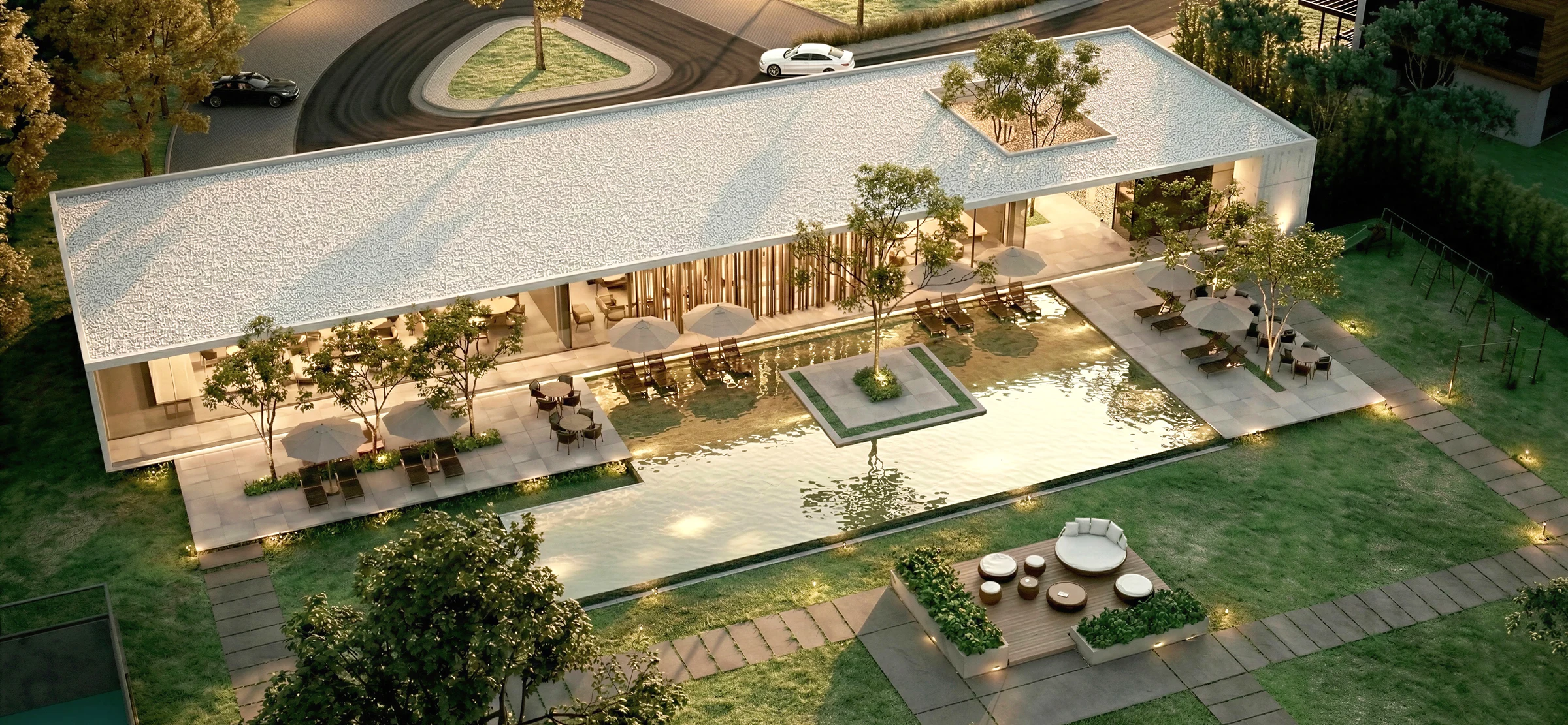 Perspectiva ilustrativa da área de lazer do Residencial Videiras